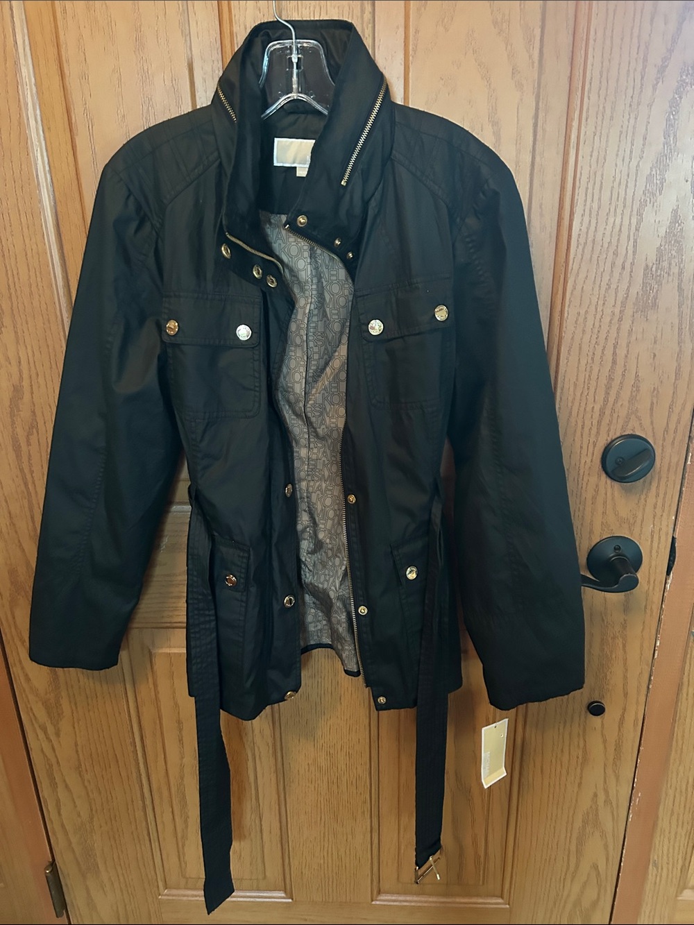 MICHAEL Michael Kors Black short Trench Jacket with Belted Waist